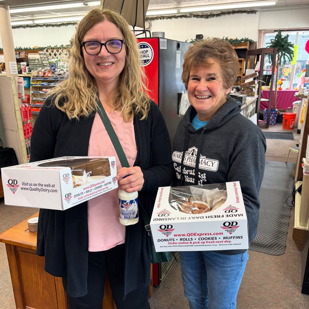 Donuts being delivered to the pharmacy as a nice surprise.